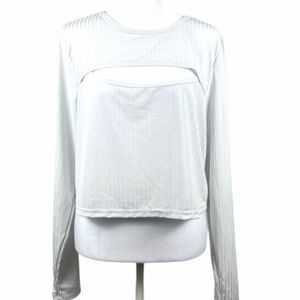 ABOUND Women’s Top Long Sleeve Ribbed Chest Cut Out Crop Grey/White 2X NWT